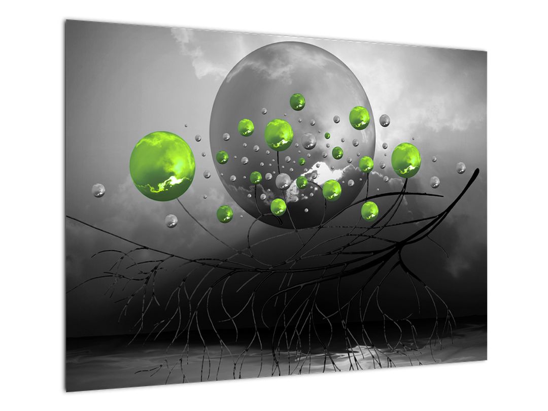 Skleněný obraz zelených abstraktních koulí (V020103V7050GD)