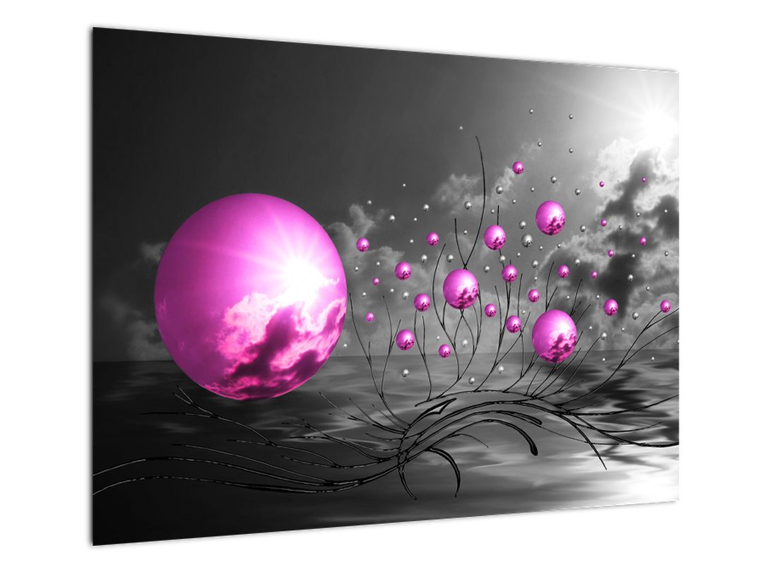 Skleněný obraz růžových koulí (V020108V7050GD)