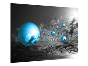 Steklena slika svetlo modrih krogel