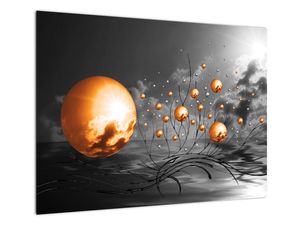 Steklena slika oranžnih abstraktnih krogel
