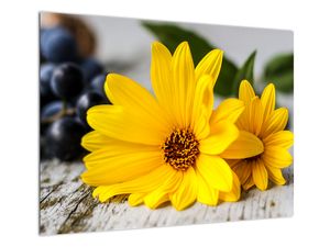 Staklena slika žutog cvijeća