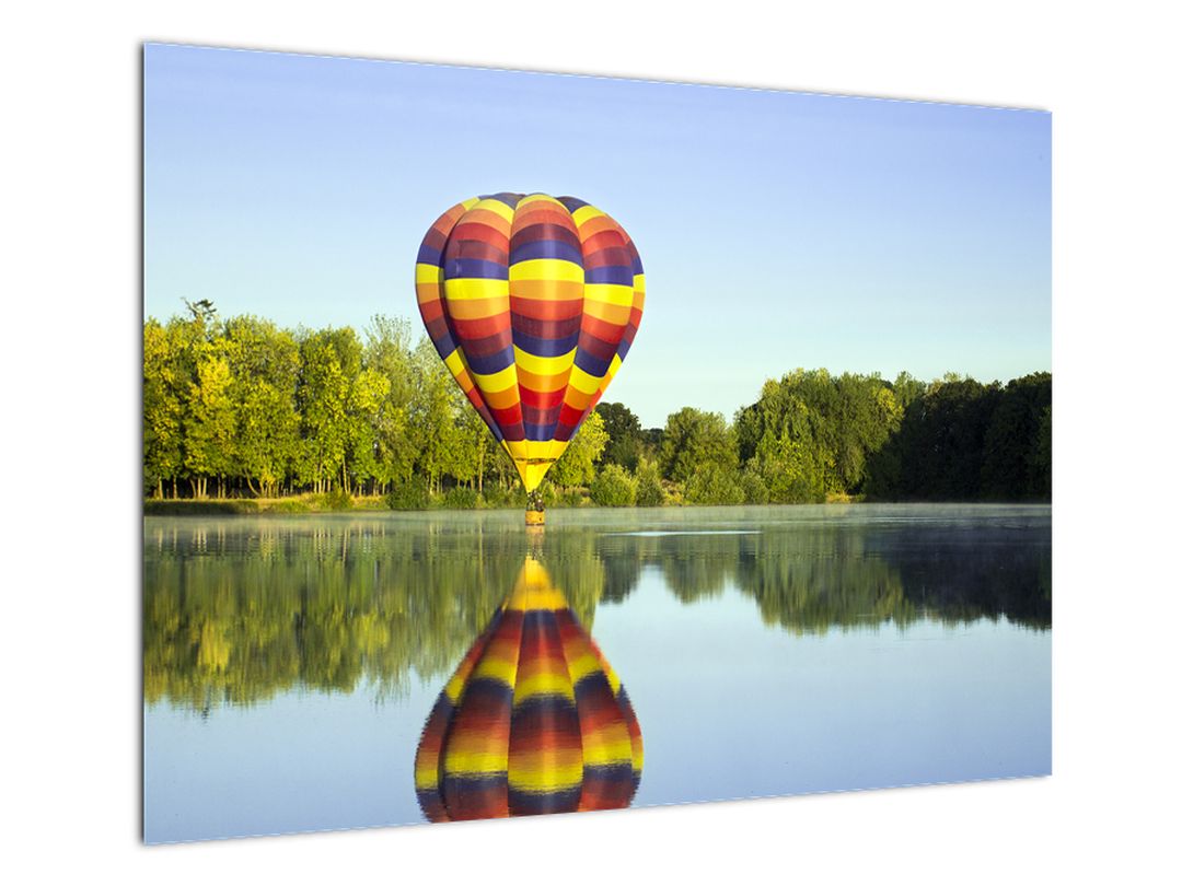 Skleněný obraz horkovzdušného balónu na jezeře (V020217V7050GD)