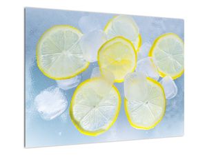 Skleněný obraz citrónů v ledu