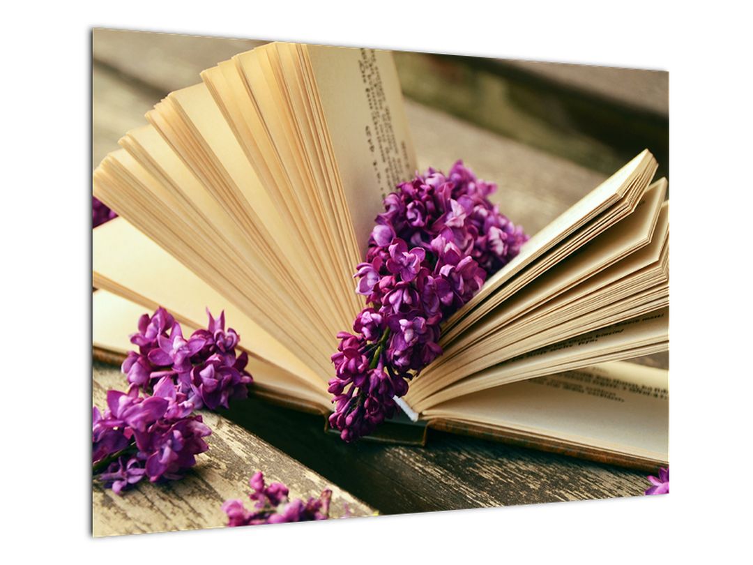 Obbraz knihy a fialové květiny (V020474V7050GD)