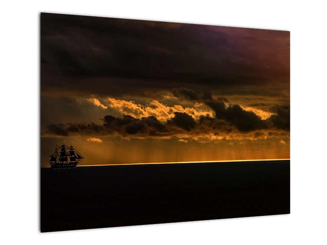 Skleněný obraz plachetnice v západu slunce (V020489V7050GD)