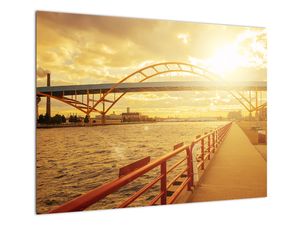Staklena slika mosta sa zalaskom sunca