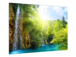 Steklena slika - slapovi v gozdu