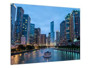 Glasbild einer Stadt bei Nacht