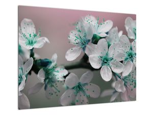Steklena slika cveta - turkizen