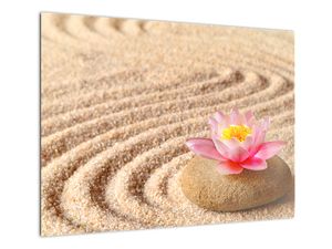 Tablou pe sticlă cu piatră și floare pe nisip (V020864V7050GD)