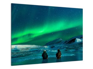 Tablou pe sticlă cu oameni la Aurora borealis