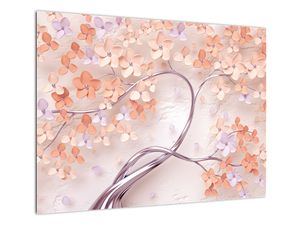 Tablou pe sticlă florilor de pom din coral - abstract