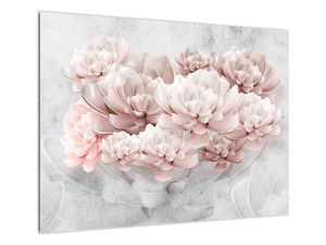 Skleněný obraz - Růžové květy na zdi