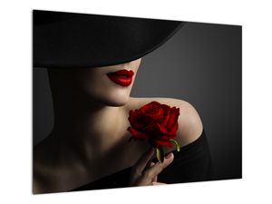 Staklena slika - Žena s ružom