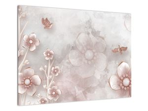 Tablou pe sticlă - Flori roz