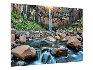 Skleněný obraz - Vodopád Svartifoss, Island