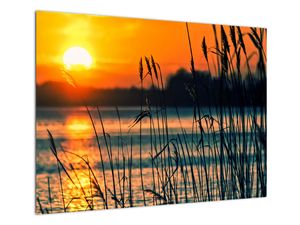 Steklena slika - Sončni zahod nad jezerom