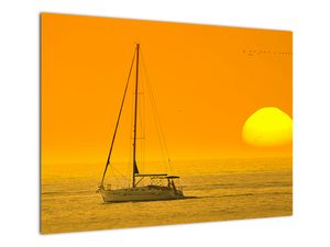 Staklena slika - Čamac usred mora