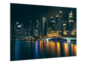 Sklenený obraz nočného Singapuru
