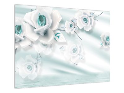 Tablou pe sticlă - Flori de trandafir turcoaz