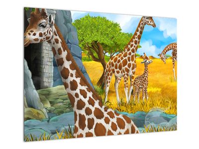 Skleněný obraz - Žirafí rodina