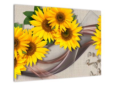 Staklena slika - Svetleči cvetovi sončnic