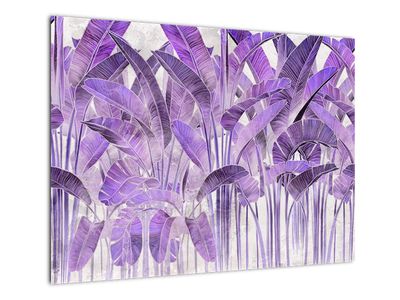 Tablou pe sticlă - Frunze violet în tencuială