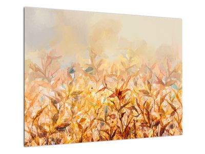 Tablou pe sticlă - Frunze în culori de toamnă, pictură în ulei
