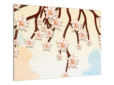 Skleněný obraz - Květy na větvích, barevné