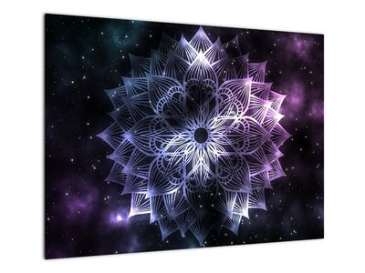 Sklenený obraz - Lotusová mandala vo vesmíre