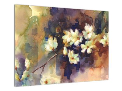Tablou pe sticlă - Magnolii albe, pictură