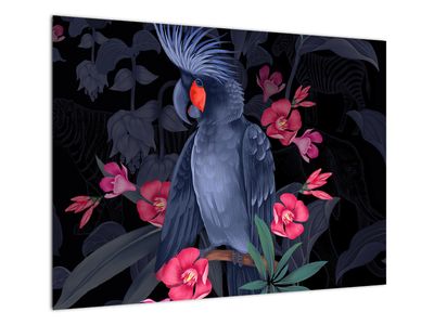 Skleněný obraz - Papoušek mezi květy