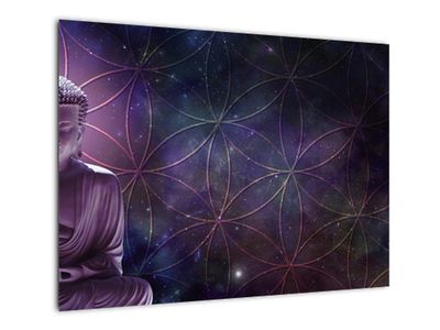 Sklenený obraz - Budha s kvetmi života