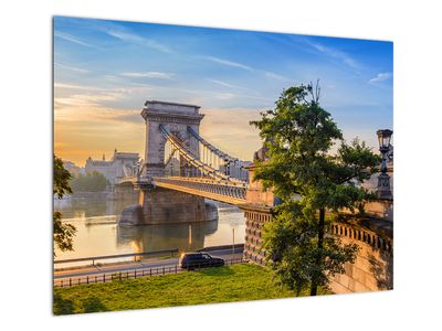 Glasbild - Brücke über Fluss, Budapest, Ungarn