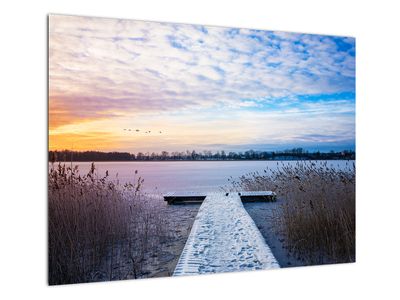 Skleněný obraz - Zamrzlé jezero, Ełk, Mazury, Polsko