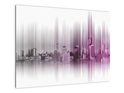 Tablou pe sticlă - Panorama orașului, roz-gri