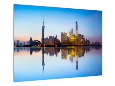 Skleněný obraz ranního nebe nad Šanghají