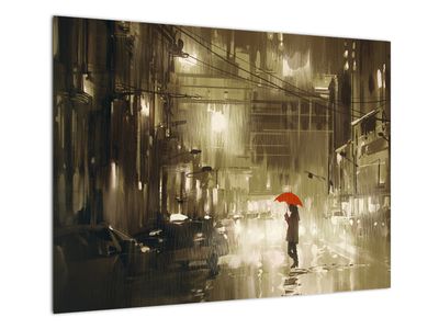 Glasbild - Frau in einer Regennacht