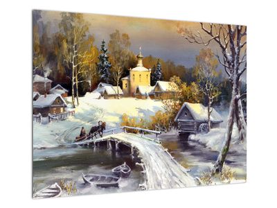 Sklenený obraz - Zimné mestečko