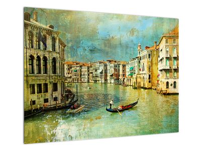 Sklenený obraz - Benátsky kanál a gondoly