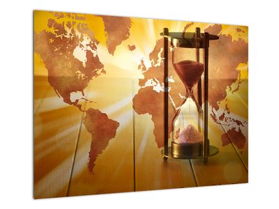 Staklena slika - Zemljevid sveta z uro