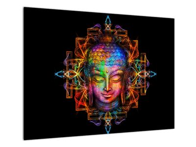 Sklenený obraz - Busta Budhu v neónových farbách