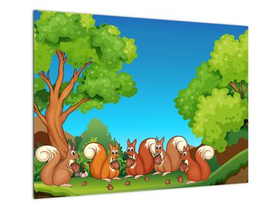 Sklenený obraz - Veselé veveričky