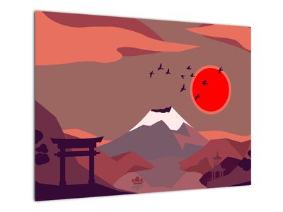 Skleněný obraz - Ilustrace hory Fuji