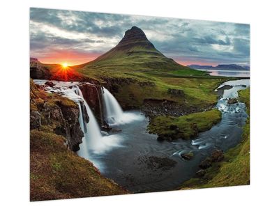 Skleněný obraz - Kirkjufell při západu slunce