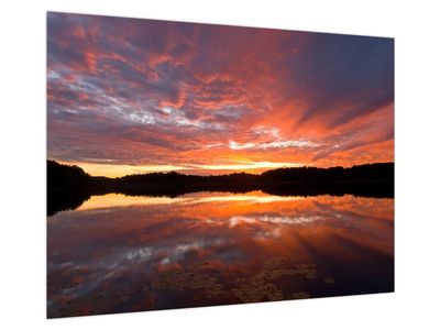 Glasbild - Sonnenuntergang über dem See