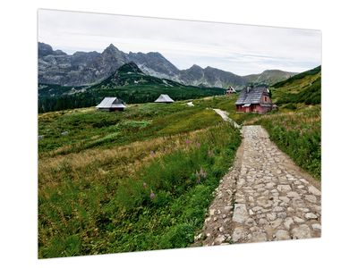 Skleněný obraz - Horská krajina s domečky