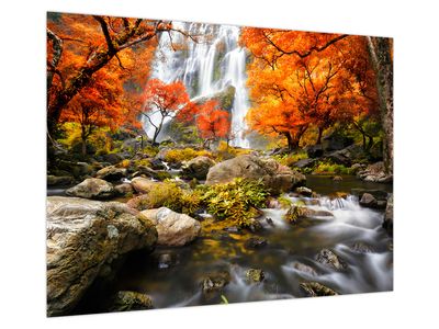 Glasbild - Wasserfälle in Herbstlandschaft, orange