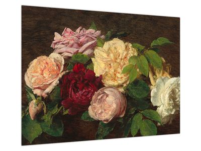 Skleněný obraz - Henri Fantin-Latour, Roses de Nice on a Table, reprodukce