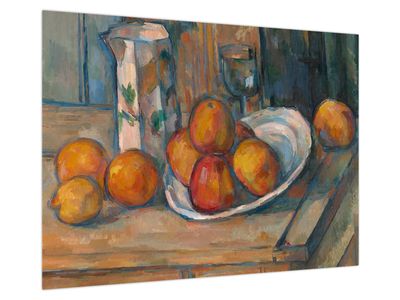 Skleněný obraz - Paul Cézanne, Still Life with Milk Jug and Fruit, reprodukce